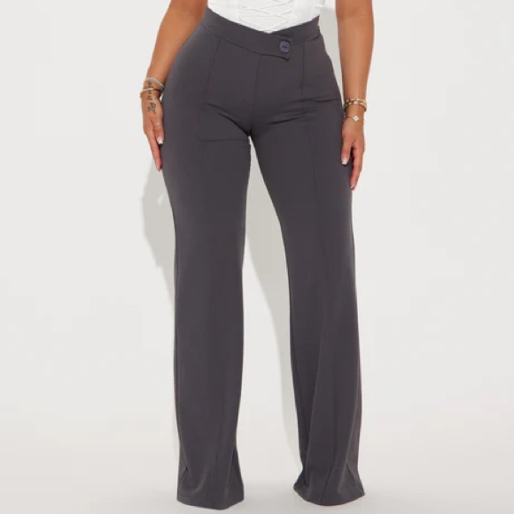Fashion Nova Elegant Gray Women's Wide-Leg Pants Office Pants